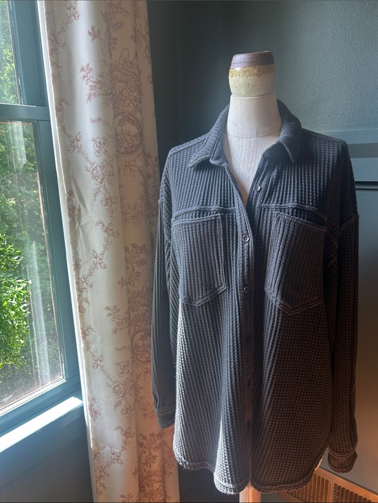 aerie Jackets & Blazers - Aerie Knit Button-Up Shirt Jacket — Charcoal Gray